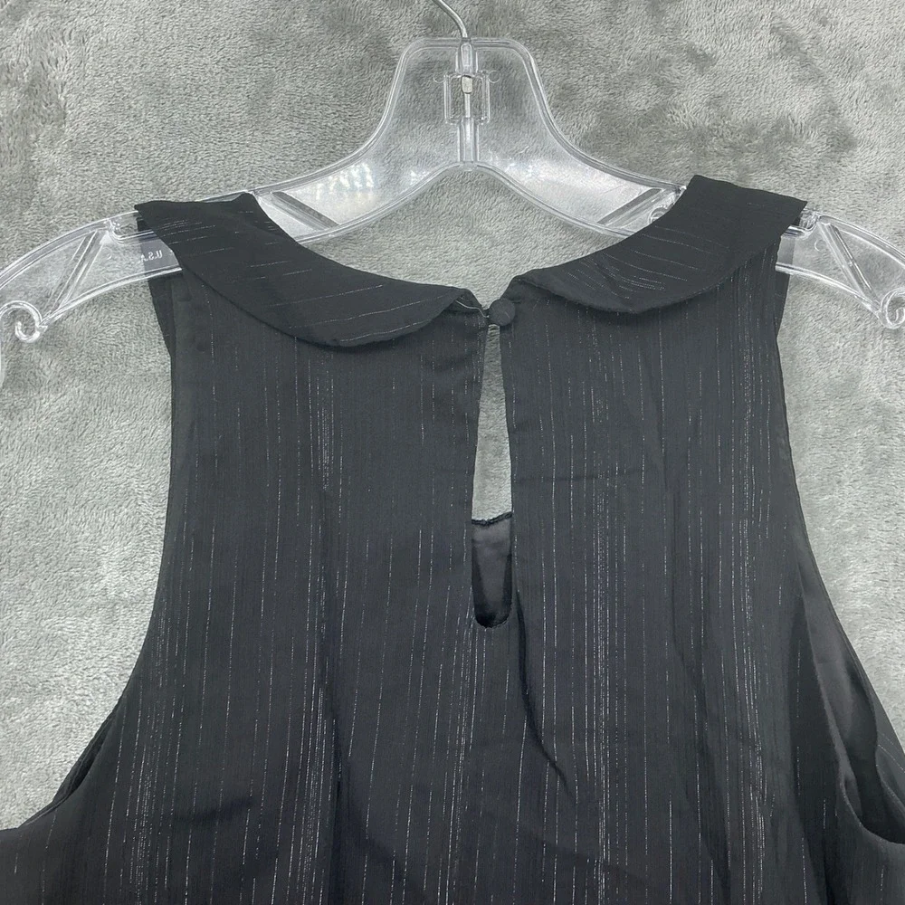 ModCloth Blouse Womens Small Silver Metallic‎ Pinstripe Peter Pan Collar Tank